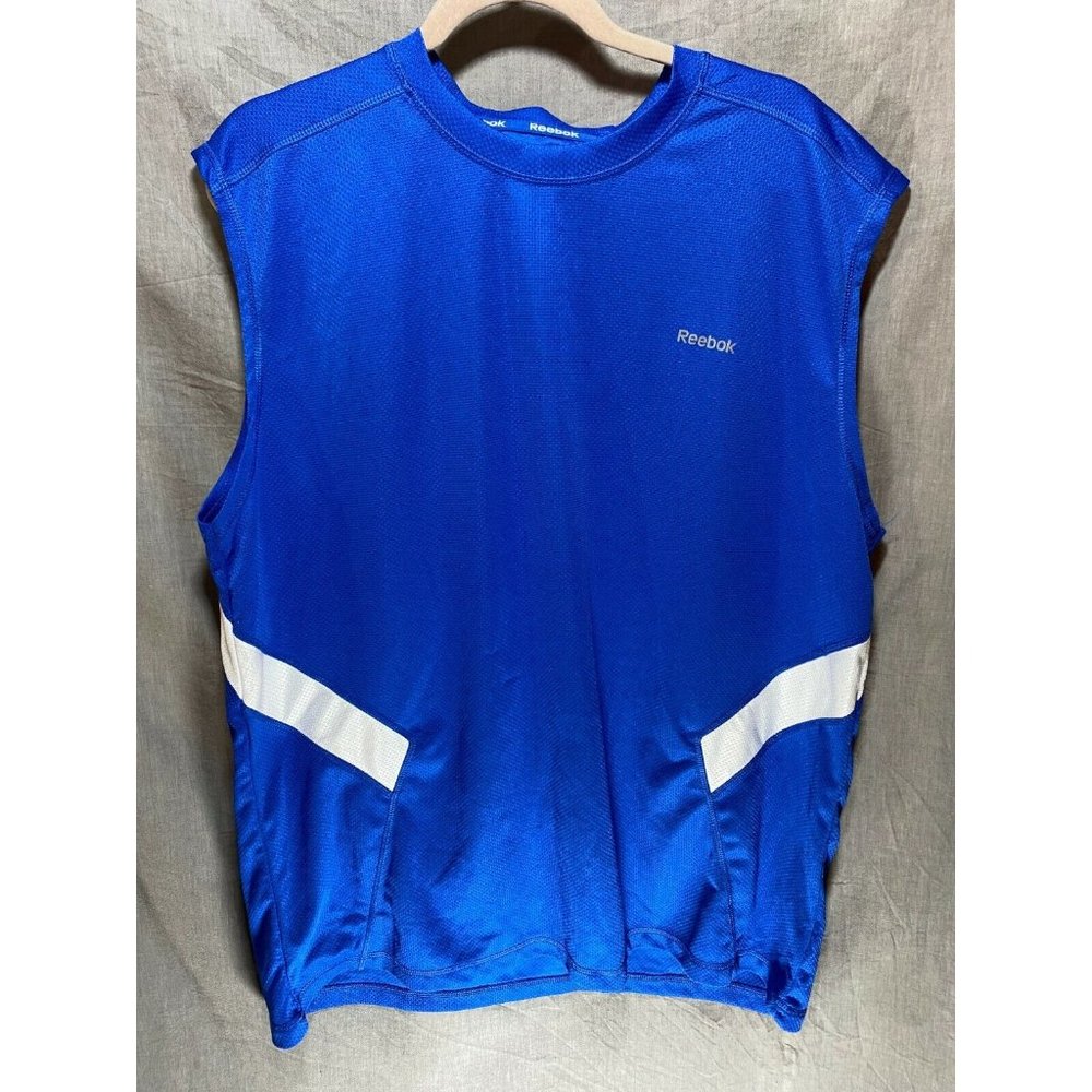 Reebok Shirt Adult Large Blue White Spell Out Logo Tank Top Mens